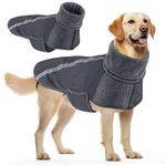 SlowTon Dog Winter Jacket, Waterproof Warm Dog Coats for Large Medium Small Dogs with Polar Fleece Lining Turtleneck Scarf, Reflective Adjustable Puppy Snowsuit Raincoat for Cold Weather (Gray,L)