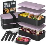 Bentoheaven Premium Bento Box Adult Lunch Box with Compartments for Women & Men, Set of Utensil & Chopsticks & Dip Container, Cute Japanese Kids Bento Lunch Box, Microwavable (Violet Me Go)
