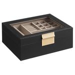 SONGMICS Jewellery Box with Glass Lid, 2-Layer Jewellery Organiser with Removable Tray, Jewellery Storage, Modern Style, Gift for Loved Ones, Graphite Black and Metallic Gold JBC238B01