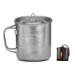 TiTo Titanium Cup Camping Tea Coffee Water Mug Ultralight Portable Cookware 450ml Foldable Handle Titanium Pot with Lid for Outdoor Backpacking Hiking Picnic Drinkware Open Fire (Bright Titanium)