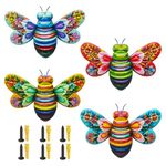 Gobesty 4 Pcs Iron Bee Art Sculpture Hanging Wall Decorations for Garden, Large Metal Bee Garden Ornaments Outdoor, Metal Wall Art Big Bee Decorations for Outside Garden, Shed Fences, Yard Decor