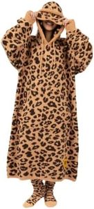 Big Blanket Co Premier Plush Hoodie Classic Leopard | Ultra-Soft Wearable Blanket | Plush Sherpa-Lined Hoodie Blanket | One Size Fits All