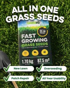 Grassias Fast Growing Grass Seed 1.7kg – Hard Wearing, Pet Friendly Lawn Seed for Overseeding & New Lawns, Winter & DEFRA Approved