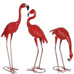 XONOR 3Pcs Flamingo Garden Statues Metal Red Flamingo Yard Art Outdoor Statues Sculptures for Home Patio Lawn Backyard Décor