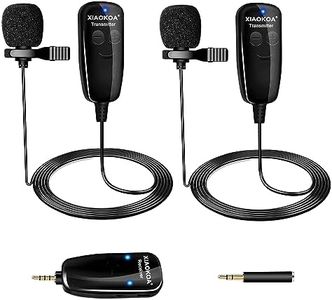 XIAOKOA Wireless Microfono,UHF Doppio Microfono Lavalier Senza fili,Adatto per Telefono Cellulare e Fotocamera per Registrare Voce e Video (Non Adatto per Computer e Altoparlanti)