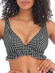 Freya Women's Check in Underwire High Apex Bikini Top, Monochrome, 32G