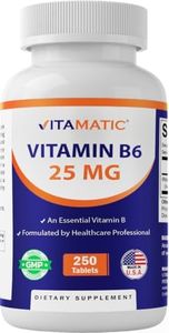Vitamatic Vitamin B6 (Pyridoxine HCI), 25 mg 250 Vegetarian Tablets - Promotes Energy Production, boosts Metabolism and Immune Health Support