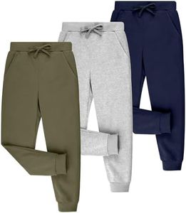 BIG ELEPHANT 3 Pack Boys Sweatpants, Youth Cotton Athletic Joggers Pants with Pockets and Drawstring