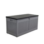 Charles Bentley, 270L, Outdoor, Garden, Plastic, Storage Box, Grey Body, Black Lid, Moulded Handles, Padlock Hasp, Sliding Lifts, PP Vacuum, Indoor, Outdoor, Steel, Storage Chest (109x54.7x51.3cm)