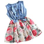 Csbks Little Girls Summer Sleeveless Floral Denim Dress Toddler Bow Casual Sundress White 120