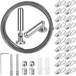 OOTSR Wall Mount Art Projects Display Curtain Wire Rod Set (5 Meters) with 20 Clips - Stainless Steel Photo Hanging Wire Clothesline Wire Window Curtain Tension Wire Multi-Purpose Crafts Organizer