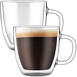 ELIXIR GLASSWARE Large Double Wall Coffee Mugs 16 oz (473 ml)- Double Wall Glass Set of 2 - Insulated Coffee Mugs with Handle (16 oz)