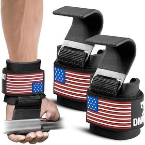 DMoose Fitness Weight Lifting Hooks for Men & Women (Pair) - 8 mm Thick Wrist Padding - Weight Grips for Powerlifting, Shrugs, Rows & Deadlift Support - Gym Lifting Straps with Pull Up Hook (American)
