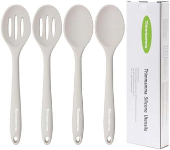 Slotted Solid Silicone Spoons Set for Cooking Dishwasher Safe, Heat Resistant White BPA Free Nonstick Kitchen Serving Spoon Mixing Spoons Basting Spoon Stirring