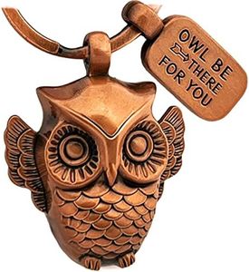 LANOLU Llavero de búho, búhos, regalo de mutante, amuleto de la suerte, regalo de amistad, regalos con grabado colgante de búho Be There For You y figura 3D de metal, Cobre vintage, small, Llavero