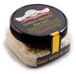 Garlic Medley Fine Sea Salt - Pure Sea Salt Infused W/ Garlic & Blended W/ Bell Pepper Onion Celery Black Pepper & Parsley Gluten Free No-MSG Non GMO Cooking & Finishing Salt - 4 Ounces Stackable Jar