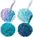 LEIAOLY Bath Shower Loofah Sponge Exfoliating Body Scrubber 70g/PCS Pouf Bath Sponges- Set of 4 Flower Color Sponges