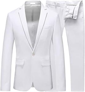 UNINUKOO Mens Suit Slim Fit 1 Button 2 Piece Wedding Party Holiday Solid Color Tux Suits for Men US Size 32 White