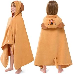 Joiedomi Hooded Towel for Kids Soft 100% Cotton Bath Beach Towel 30" x 50" for Kids 3-8 Years Toddler Pool Poncho with Hood Absorbent Swim Wrap for Boys Girls Brown Dog
