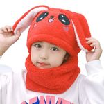 BRATS N BEAUTY® - Long Ear Rabbit Design Balaclava/Ski Cap Winter Warm Scarf Set (Attached)/Beanie for Boy/Girl (Plush Valvet Thicken) - Red Color 5-6 Year