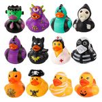 12pcs Halloween Rubber Ducks, 2 Inch Assorted Halloween Themed Rubber Ducks Evil Funny Bath Ducky Toy Decoration for Halloween Party Favors