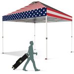 CROWN SHADES 10x10 Pop Up Canopy - Beach Tent with One Push Setup - Easy Outdoor Sun Shade for Events, Parties, Camping - Gazebo with STO-N-Go Cover Bag, Silver Coated Top, American Flag