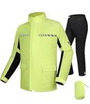 CTBQiTom Rain Suit,Lightweight Motorcycle Rain Gear with Reflective Rain Jacket and Rain Pants,Waterproof Breathable Rainwear,Hi-Vis Yellow,XL