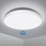 EXTRASTAR 18W Microwave Sensor Ceiling Light, 1950LM LED Round Light Fitting for Porch, Indoor, Garage, Office, Hallway, 6500K Cool White