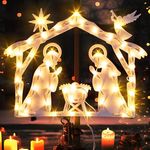 GlobaLink Nativity Scene Christmas Light Up Battery Operated with 50 LED Christmas Nativity Scene Waterpoof Nativity Scene Set for Christmas Easter Advent Window Home-Warm White