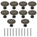 Doryum 10PCS Antique Bronzy Flower Round Cabinet Knob, 32MM Vintage Drawer Knob, Kitchen Cabinet Cupboard Door Drawer Pull Knob, Retro Bronze Drawer Pull Handle, Hardware Knobs for Drawer Wardrobe