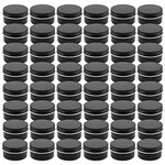 Foraineam 48 Pack 1 oz. Aluminum Round Lip Balm Tin Containers with Screw Lid - Metal Storage Travel Tins Matte Black Empty Tin Jars