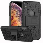 ALDHOFA iPhone X Case,iPhone Xs Case,Heavy Duty Shock Proof Protective Phone Case,Dual Layer Hybrid Cover with Kickstand for iPhone X/Xs-Black