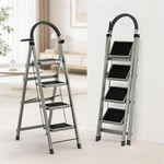 BUILDSKILL Foldable Ladder for Home 4 Steps with Built-in Tool Tray | Heavy Duty D Shape rods | 20 x 30 cm Large Platform | Wide Rubber feet | Secure Lock | 150kg Capacity - 5 Years Warranty