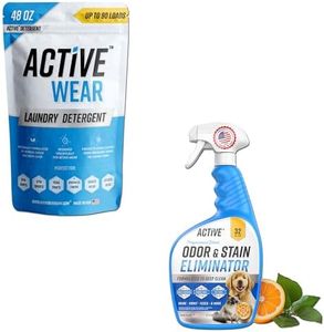 Active Wear Laundry Deterent and Pet Odor and Stain Eliminator - Includes 3lb Activewear Gym Laundry Detergent and 32oz Pet Enzyme Spray for Stains and Urine