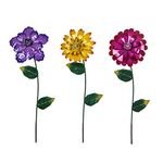 Floral Garden Stake Glow in Dark Plant Pick Metal Flower Stick Art Ornament Decorate for Lawn Yard Patio,3 Set