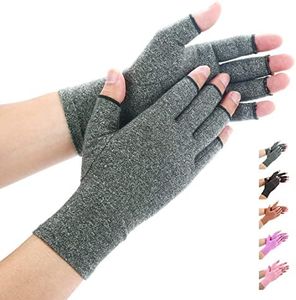 Duerer Arthritis Gloves Women Men, Carpal Tunnel, Rheumatiod, Tendonitis, Fingerless Hand Thumb Compression Gloves, Gray