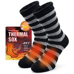 Mens Warm Socks for Winter, Busy Socks Outdoor Heavy Working Thermal Crew Hiking Hunting Backpacking Socks 1 Pair Dark Grey Stripe