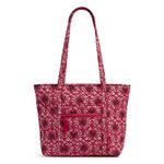 Vera Bradley Women's Small Vera Tote Bag Handbag, Imperial Hearts Red-Recycled Cotton, One Size