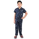 Clothe Funn Boy's Cotton Printed Night Suit (BNS-001_Navy Blue_13 Years-14 Years)