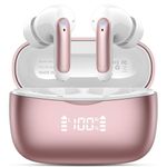 Wireless Earbuds, Bluetooth 5.3 Headphones In Ear with 4 HD microphone, 56H Playtime, HIFI Stereo In Ear Earphones, IPX7 Waterproof Bluetooth Earbuds, LED Display, USB-C, Sport/Work/Leisure/Rose