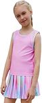 MODAFANS Girls Tennis Golf Dress Athletic Outfit Kids Tie dye Tank Top and Skorts Sets Sports Skirt with Shorts, Vibrant Pink, 12-13 Years