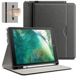 JETech Case for iPad 6/5 (9.7-Inch, 2018/2017 Model, 6th/5th Generation), PU Leather Business Folio Protective Tablet Cover with Pencil Holder & Pocket, Multi-Angle Viewing (Space Gray)