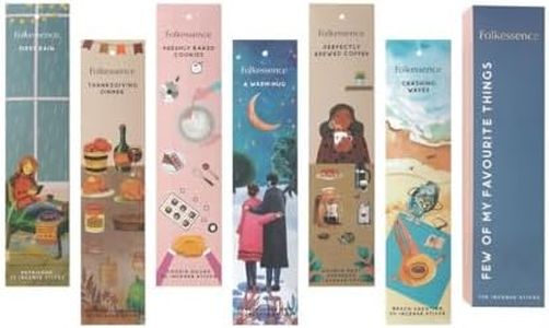 Folkulture Incense Sticks Gift Set (120 Sticks) | Set of 6 Premium Sweet Incense for Beach, Summer Vacation | No Charcoal, Organic, Non Toxic, 45 Mins Long Burning Petrichor, Espresso, Coffee