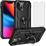 Asuwish Compatible with iPhone 13 6.1 inch Case and Tempered Glass Screen Protector Ring Holder Hard Magnetic Kickstand Stand Phone Cover for iPhone13 5G i i-Phone i13 iPhone13case Women Men Black