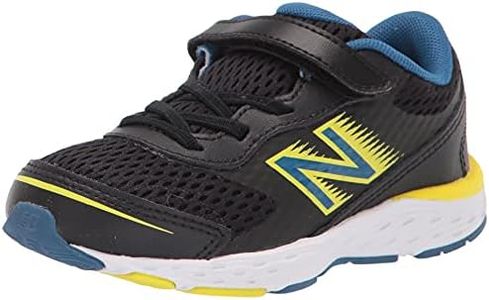 New Balance Kids' 680 V6 Hook and Loop Running Shoe, Black/Oxygen Blue/Sulphur Yellow, 6 Toddler