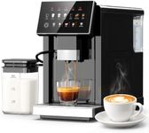 Super Automatic Espresso Machine with Grinder, Auto Milk Frother&Brewing | Espresso and Coffee Machine with Auto-Clean Function,Touchscreen&Smart Alarm,Sleep Mode, 51oz Water Tank for Latte/Cappuccino