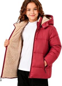WENTTUO Girl's Winter Coat Thermal Puffer Jacket Warm Sherpa Fleece Lined Water-Resistant Zip Outerwear Coat with Detachable Hood