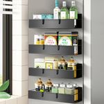 Magnetic Spice Rack for Fridge - 4 Pack Magnetic Shelf Kitchen Spice Rack Organizer with 8 Hooks Kitchen Rack Essentials Spice Rack Kitchen Space Saving Moveable Metal Black
