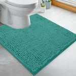 LuxUrux Bath Mat, U-Shaped Contoured Rug for Around Toilet, Super Absorbent Shaggy Bath Rug. Machine Wash & Dry. 50 x 50 cm, Turquoise.