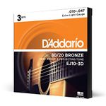 D'Addario 3-Pk Acoustic Guitar 80/20 Bronze X-Lt (EJ10-3D)